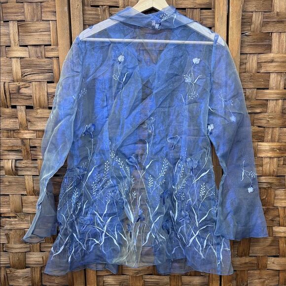 Vintage See-through Sheer Blue Floral Embroidered Jacket - Picture 5 of 5